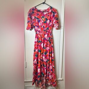 NWT Anthropologie Abel the Label Vibrant Tropical Floral High Low Midi Dress S